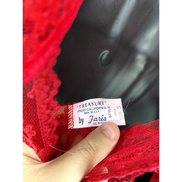 Vintage Red Lace Plunge V Neck Bodysuit - Picture 6 of 7